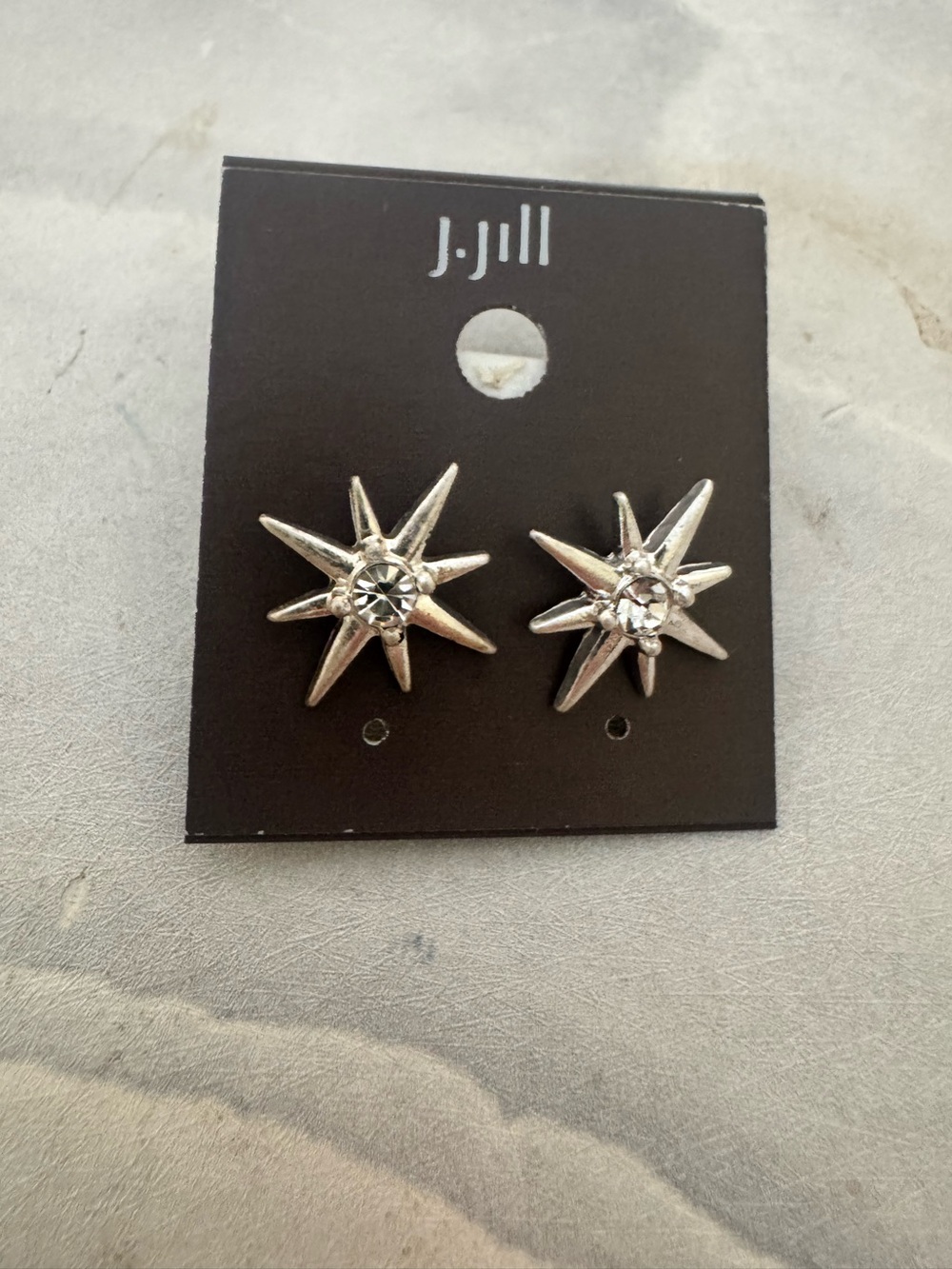 NWT J. Jill Silver Starburst Stud Earrings with Crystal Center